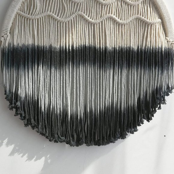 Boho Black Ombré Cream Macrame Circle Hippie Indie Tie-Dye Dipped Home Decor - Picture 4 of 10